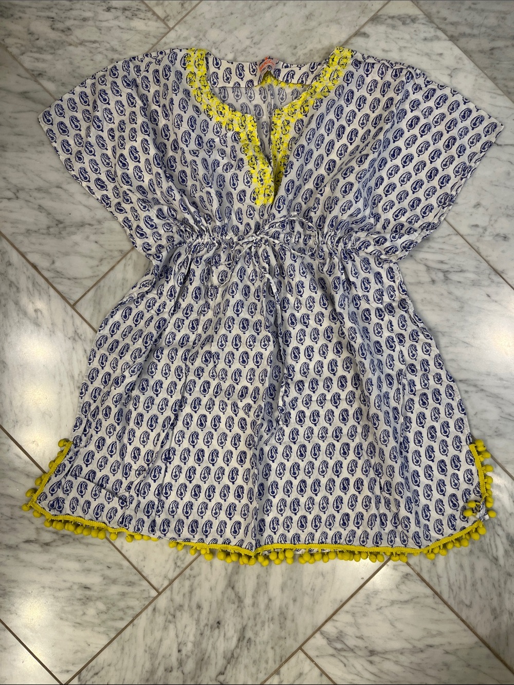 Stella & Dot Cream Paisley Top with Yellow Embroidery